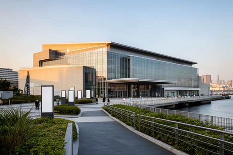 東京国際展示場の入口と湾岸エリアへ続く歩道の風景
